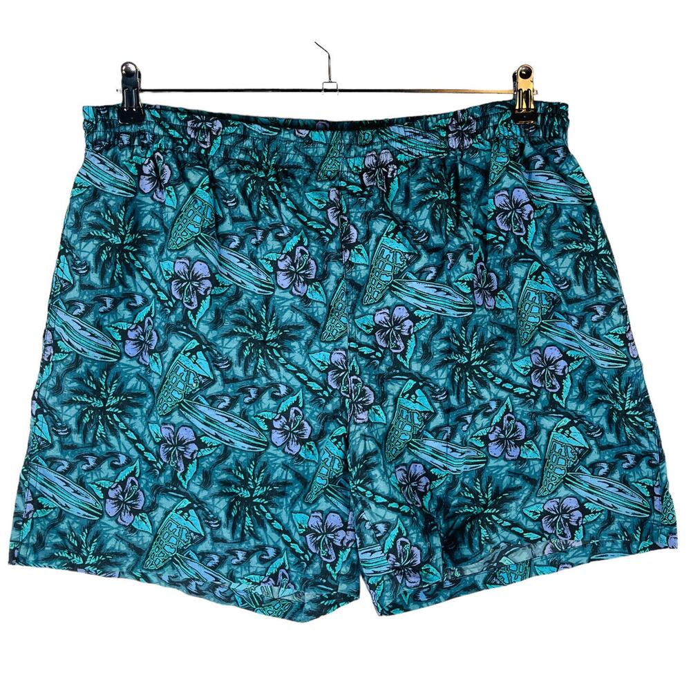 Croft & Barrow Mens Sz Medium Vintage‎ Swim Trunks Lined Pockets Green Floral